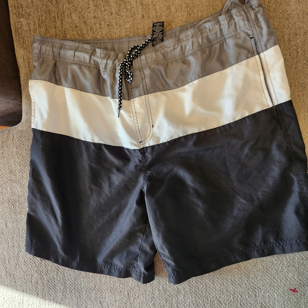 OP Men's Black, Gray, and White Swim Trunks